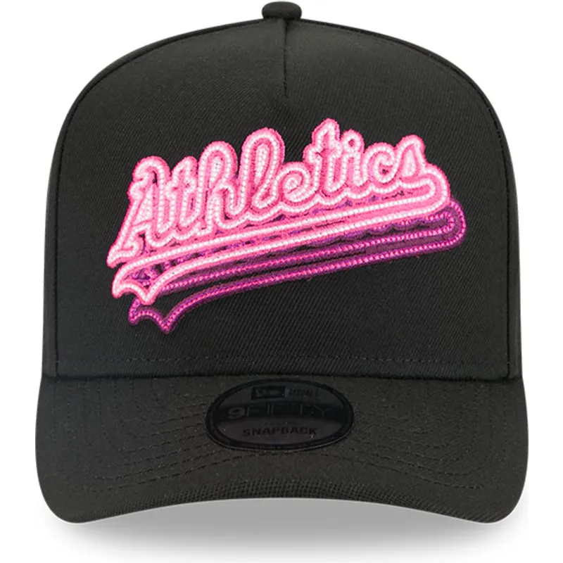 cappellino-curvo-nero-snapback-9fifty-a-frame-neon-di-oakland-athletics-mlb-di-new-era