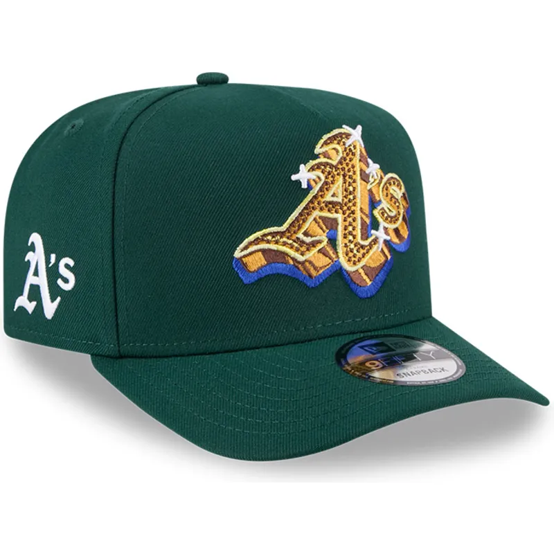 cappellino-curvo-verde-snapback-9fifty-a-frame-emblem-di-oakland-athletics-mlb-di-new-era