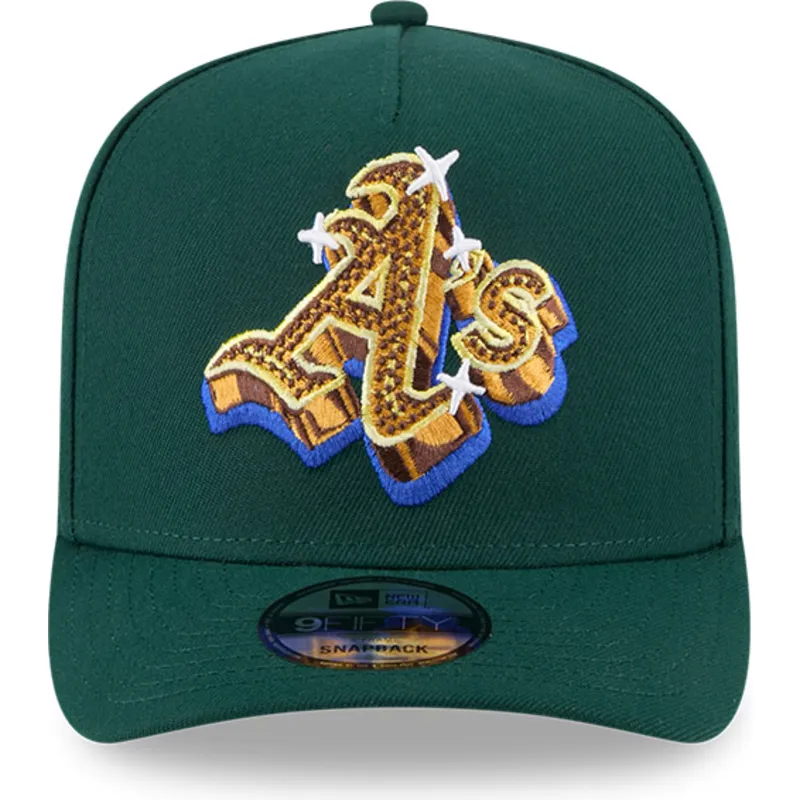 cappellino-curvo-verde-snapback-9fifty-a-frame-emblem-di-oakland-athletics-mlb-di-new-era