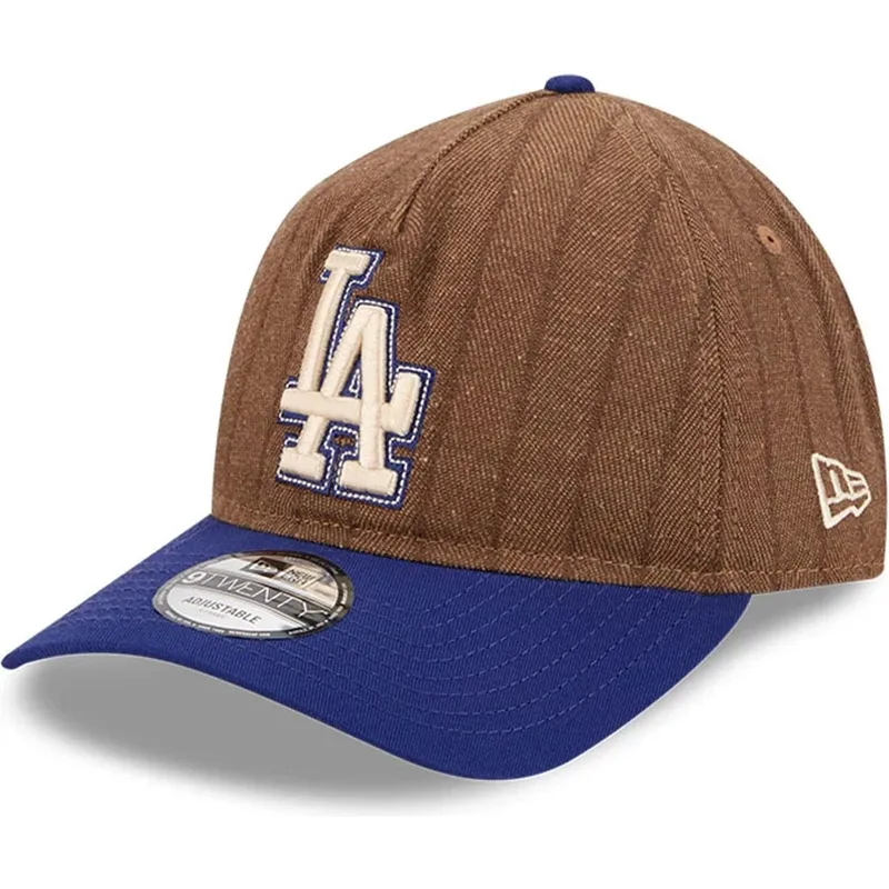 regulowana-brazowo-niebieska-czapka-z-zakrzywionym-daszkiem-9twenty-a-frame-wool-pinstripe-los-angeles-dodgers-mlb-od-new-era