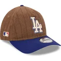 brun-och-bla-justerbar-kurvad-keps-9twenty-a-frame-wool-pinstripe-fran-los-angeles-dodgers-mlb-av-new-era