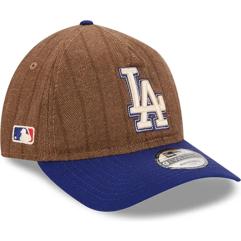 regulowana-brazowo-niebieska-czapka-z-zakrzywionym-daszkiem-9twenty-a-frame-wool-pinstripe-los-angeles-dodgers-mlb-od-new-era
