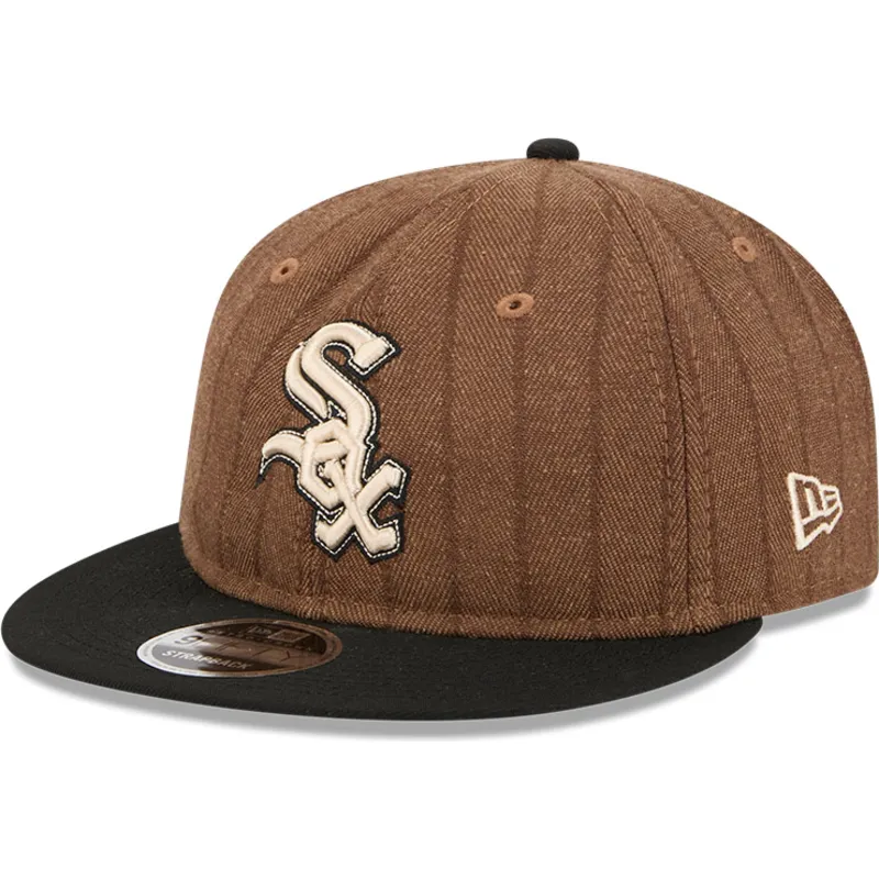 gorra-plana-marron-y-negra-ajustable-9fifty-retro-crown-wool-pinstripe-de-chicago-white-sox-mlb-de-new-era