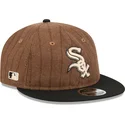 casquette-plate-marron-et-noire-ajustable-9fifty-retro-crown-wool-pinstripe-chicago-white-sox-mlb-new-era