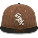 casquette-plate-marron-et-noire-ajustable-9fifty-retro-crown-wool-pinstripe-chicago-white-sox-mlb-new-era