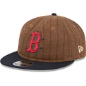 cappellino-piatto-marrone-e-blu-navy-regolabile-9fifty-retro-crown-in-lana-a-righe-dei-boston-red-sox-mlb-di-new-era