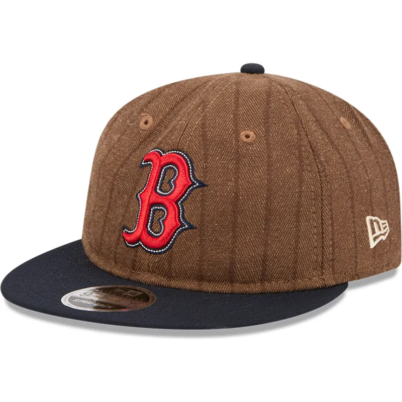 cappello-piatto-marrone-e-blu-navy-regolabile-9fifty-retro-crown-wool-pinstripe-di-boston-red-sox-mlb-di-new-era