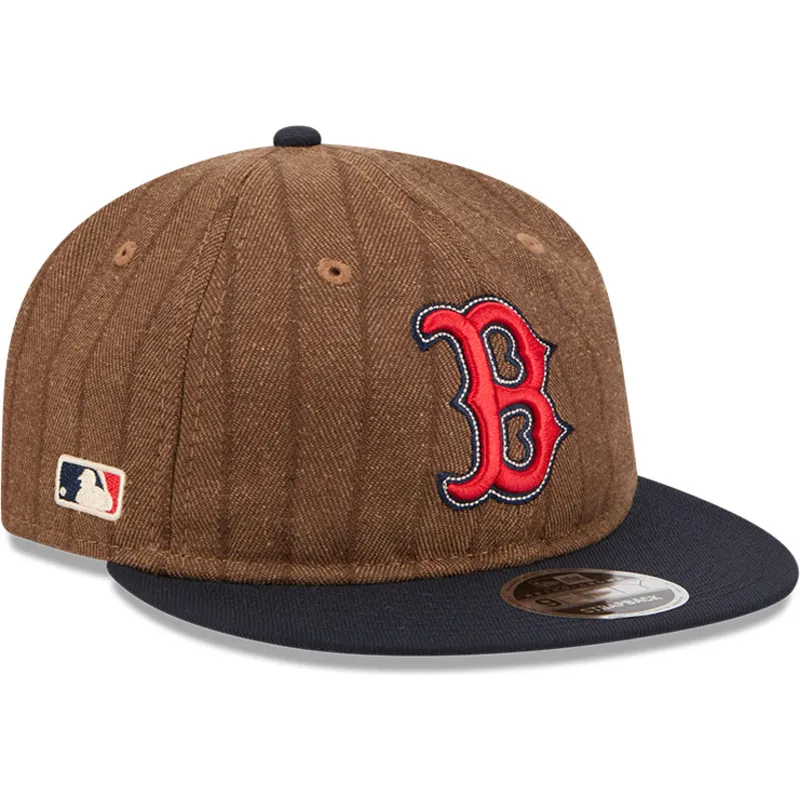 cappello-piatto-marrone-e-blu-navy-regolabile-9fifty-retro-crown-wool-pinstripe-di-boston-red-sox-mlb-di-new-era