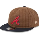 casquette-plate-marron-et-bleue-marine-ajustable-9fifty-retro-crown-wool-pinstripe-atlanta-braves-mlb-new-era