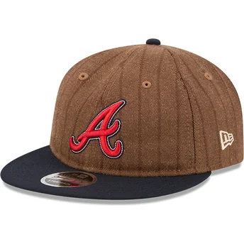 Cappellino piatto marrone e blu navy regolabile 9FIFTY Retro Crown Wool Pinstripe degli Atlanta Braves MLB di New Era