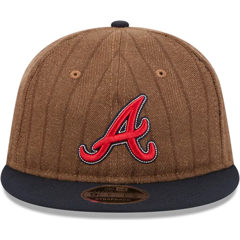 atlanta-braves-mlb-new-era-9fifty-retro-crown-uld-pinstripe-justerbar-brun-og-marinebla-flad-kasket