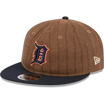 Cappello piatto marrone e blu navy regolabile 9FIFTY Retro Crown Wool Pinstripe dei Detroit Tigers MLB di New Era