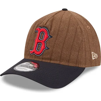 Cappellino curvo marrone e blu navy regolabile 9TWENTY A Frame Wool Pinstripe dei Boston Red Sox MLB di New Era