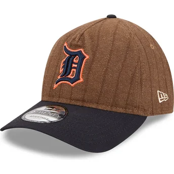 Cappellino curvo marrone e blu navy regolabile 9TWENTY A Frame Wool Pinstripe dei Detroit Tigers MLB di New Era