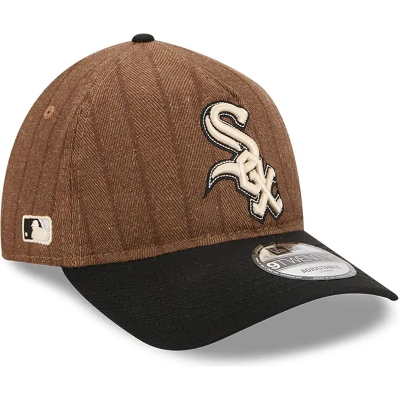braune-und-schwarze-verstellbare-curved-cap-9twenty-a-frame-wool-pinstripe-der-chicago-white-sox-mlb-von-new-era