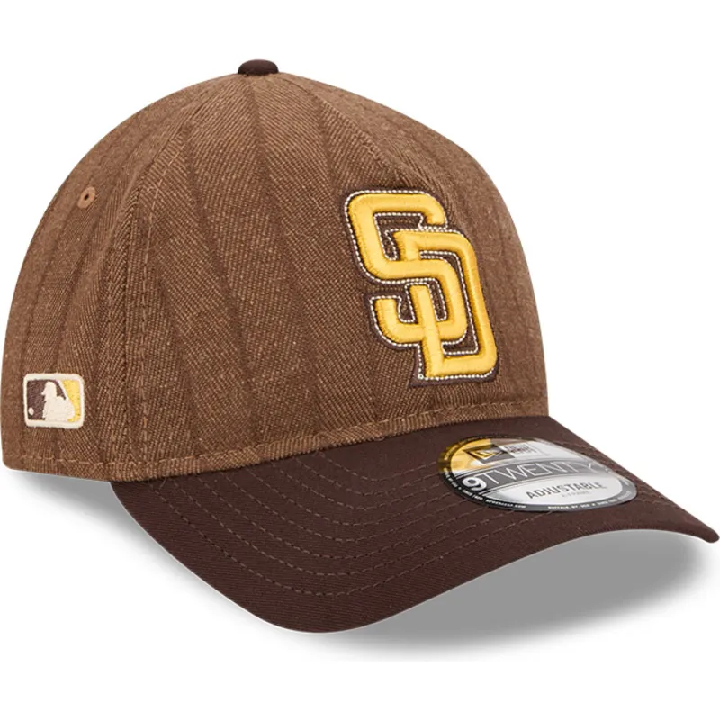 brun-justerbar-kurvkeps-9twenty-a-frame-wool-pinstripe-fran-san-diego-padres-mlb-fran-new-era