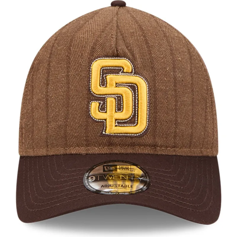 brun-justerbar-kurvet-kasket-9twenty-a-frame-wool-pinstripe-fra-san-diego-padres-mlb-fra-new-era