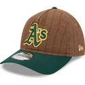 cappellino-curvo-marrone-e-verde-regolabile-9twenty-a-frame-wool-pinstripe-degli-oakland-athletics-mlb-di-new-era