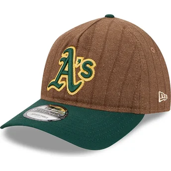Gorra curva marrón y verde ajustable 9TWENTY A Frame Wool Pinstripe de Oakland Athletics MLB de New Era