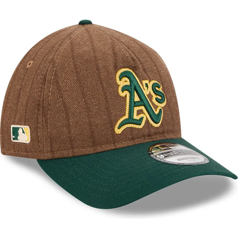 regulowana-brazowo-zielona-czapka-z-daszkiem-9twenty-a-frame-wool-pinstripe-oakland-athletics-mlb-marki-new-era