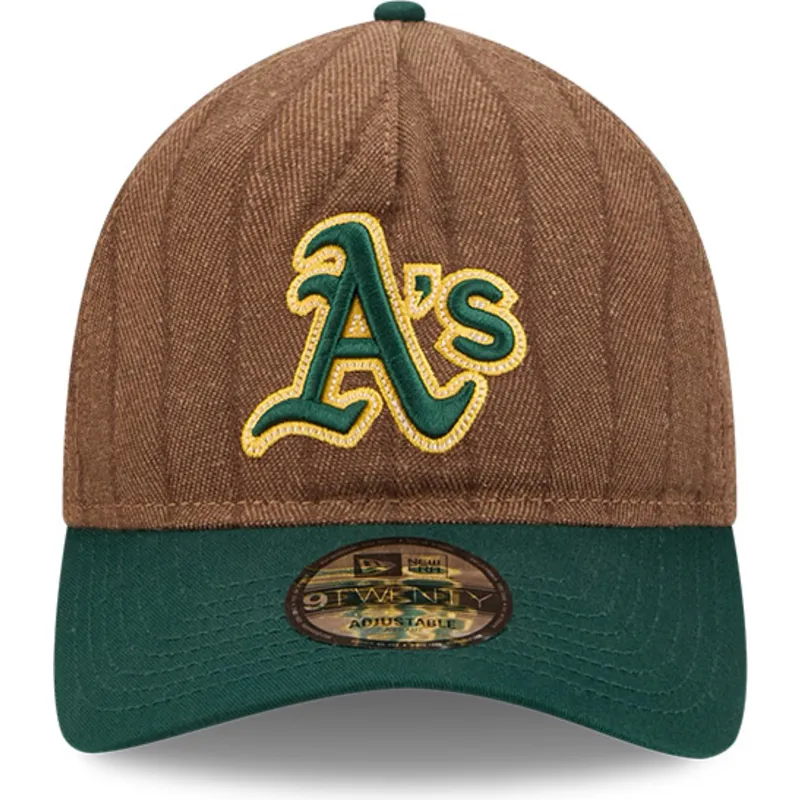 justerbar-brun-och-gron-bojd-keps-9twenty-a-frame-wool-pinstripe-oakland-athletics-mlb-fran-new-era