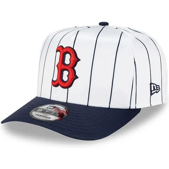 Boston Red Sox MLB New Era 9FIFTY A Frame Satin Pinstripe Snapback Weiß und Marineblau Kappe