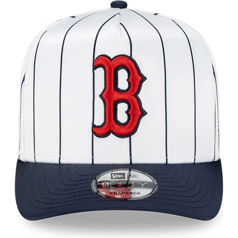 hvid-og-marinebla-buet-kasket-snapback-9fifty-a-frame-satin-pinstripe-fra-boston-red-sox-mlb-fra-new-era