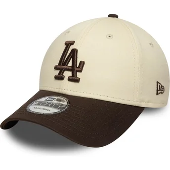 Cappellino curvo beige e marrone regolabile 9FORTY Side Patch dei Los Angeles Dodgers MLB di New Era