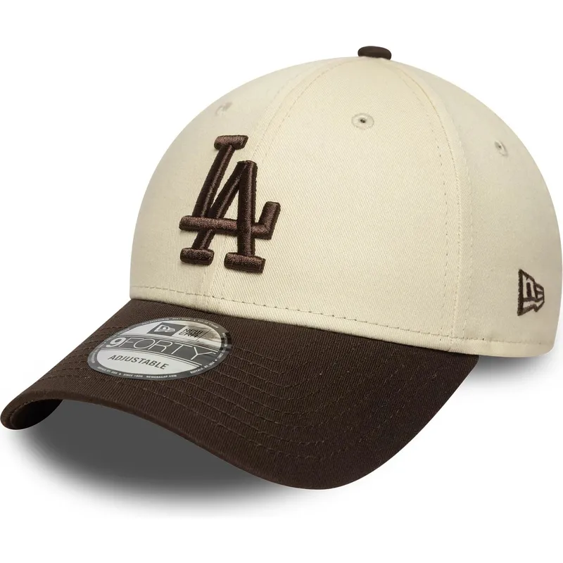 bojd-beige-och-brun-justerbar-keps-9forty-side-patch-fran-los-angeles-dodgers-mlb-av-new-era