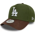 gron-og-brun-buet-snapback-kasket-9forty-e-frame-suede-skaerm-los-angeles-dodgers-mlb-fra-new-era