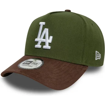 Cappellino curvo verde e marrone snapback 9FORTY E Frame Suede Visor dei Los Angeles Dodgers MLB di New Era