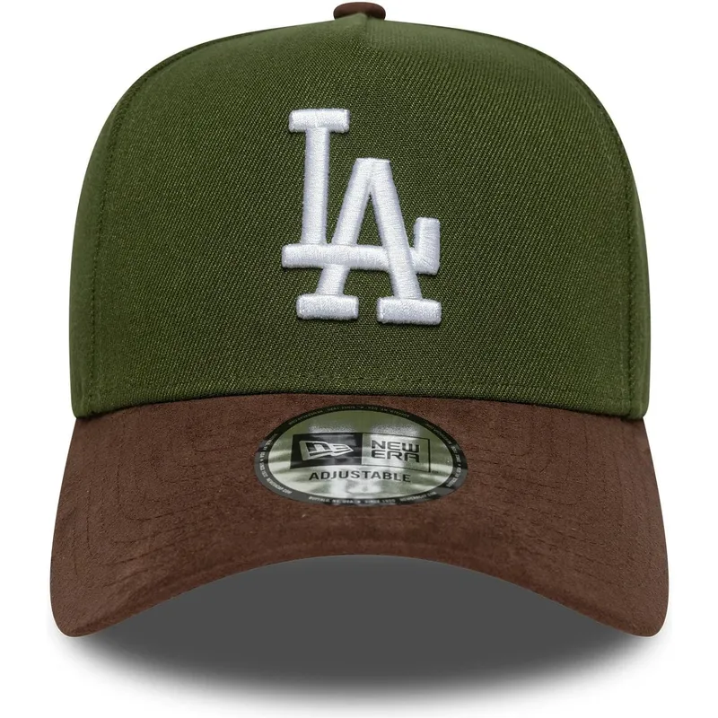 gron-og-brun-buet-kasket-snapback-9forty-e-frame-suede-visor-fra-los-angeles-dodgers-mlb-fra-new-era