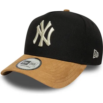 Cappellino nero e marrone snapback 9FORTY E Frame Suede Visor dei New York Yankees MLB di New Era