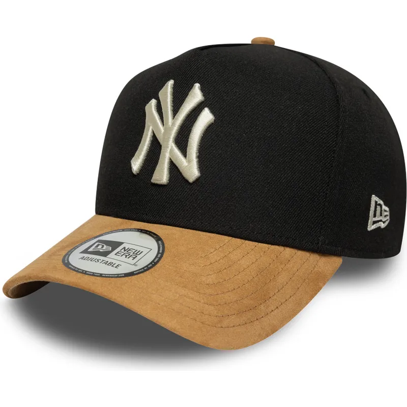 sort-og-brun-buet-snapback-9forty-e-frame-suede-visor-kasket-fra-new-york-yankees-mlb-fra-new-era