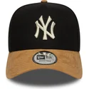 gorra-curva-negra-y-marron-snapback-9forty-e-frame-suede-visor-de-new-york-yankees-mlb-de-new-era