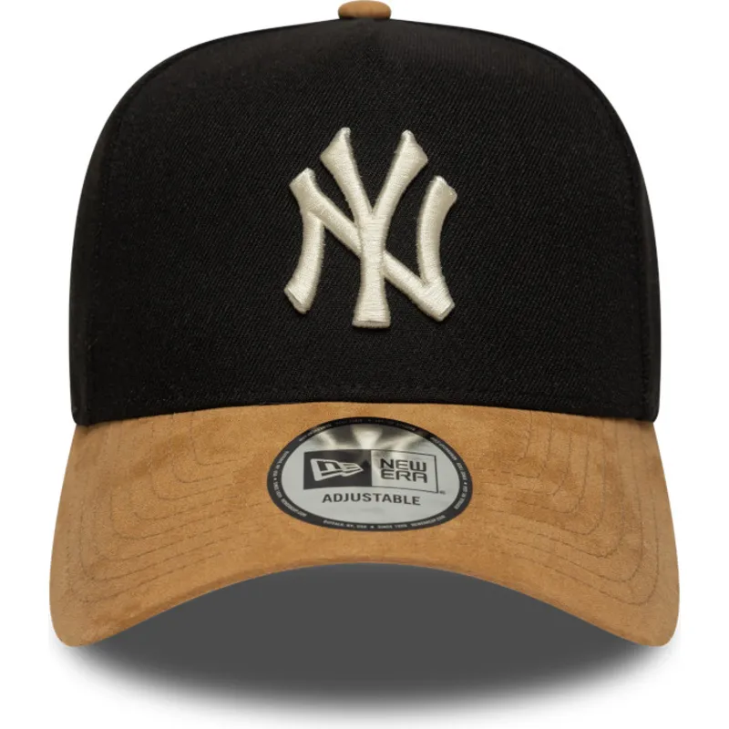gorra-curva-negra-y-marron-snapback-9forty-e-frame-suede-visor-de-new-york-yankees-mlb-de-new-era