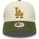 cappellino-curvo-beige-e-verde-snapback-9forty-e-frame-world-series-patch-di-los-angeles-dodgers-mlb-di-new-era