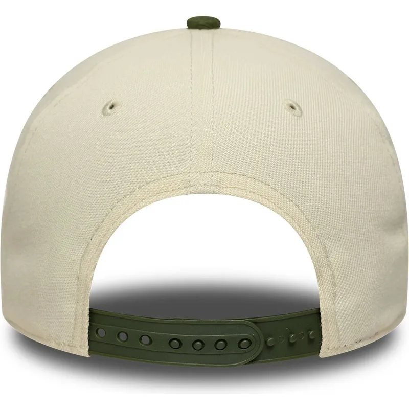 cappellino-curvo-beige-e-verde-snapback-9forty-e-frame-world-series-patch-di-los-angeles-dodgers-mlb-di-new-era
