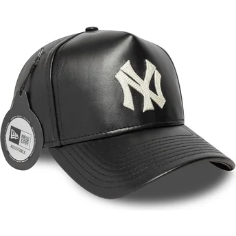 Justerbar svart böjd keps 9FORTY E Frame Img Leather New York Yankees MLB från New Era