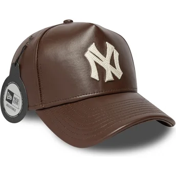 Justerbar brun böjd keps 9FORTY E Frame Img Leather New York Yankees MLB från New Era