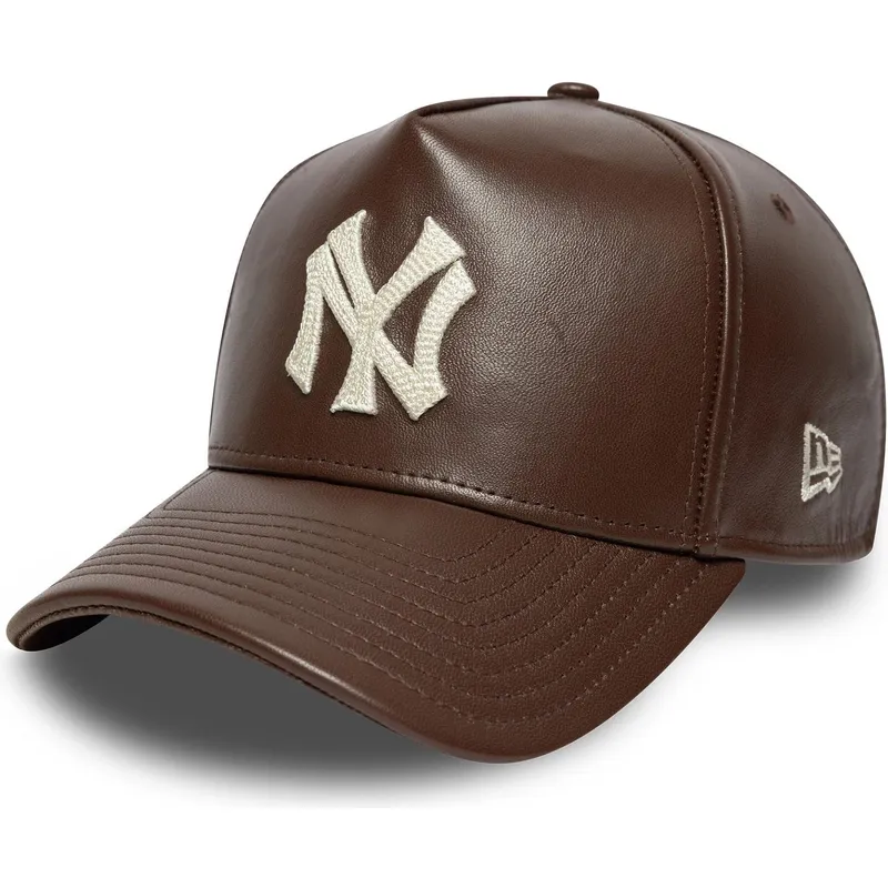 brazowa-zakrzywiona-czapka-z-daszkiem-9forty-e-frame-img-leather-new-york-yankees-mlb-od-new-era-regulowana