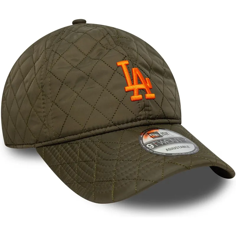 zielona-zakrzywiona-czapka-z-regulacja-z-pomaranczowym-logo-9twenty-quilted-los-angeles-dodgers-mlb-od-new-era