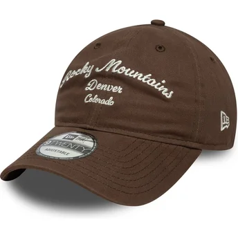 Cappellino curvo marrone regolabile Rocky Mountains 9TWENTY Wordmark di New Era