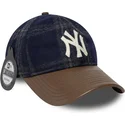 cappellino-curvo-blu-marino-e-marrone-regolabile-9twenty-img-loden-leather-di-new-york-yankees-mlb-di-new-era