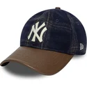 casquette-courbee-bleue-marine-et-marron-ajustable-9twenty-img-loden-leather-new-york-yankees-mlb-new-era