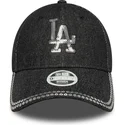 schwarze-verstellbare-curved-cap-fur-damen-9forty-sequin-denim-der-los-angeles-dodgers-mlb-von-new-era