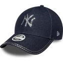 casquette-courbee-bleue-marine-ajustable-pour-femme-9forty-sequin-denim-new-york-yankees-mlb-new-era