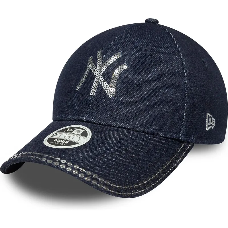 new-era-new-york-yankees-mlb-9forty-sequin-denim-justerbar-marinebla-buet-kasket-til-kvinder