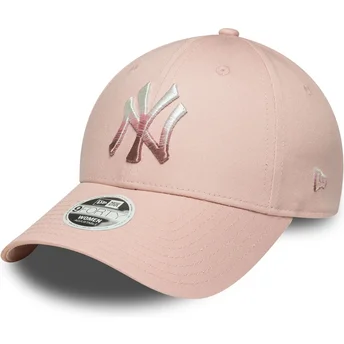 Gorra curva rosa ajustable para mujer 9FORTY Metallic Logo de New York Yankees MLB de New Era