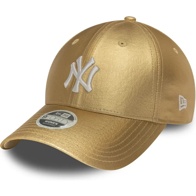goldene-gebogene-verstellbare-damenkappe-9forty-metallic-der-new-york-yankees-mlb-von-new-era